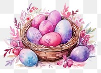 PNG Easter eggs basket plant watercolor painting.