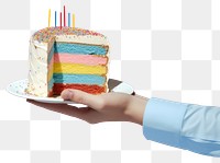 PNG Collage of hand birthday cake dessert food anniversary.