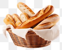 PNG Basket of Fresh homemade bread food white background freshness. AI generated Image by rawpixel.