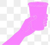 PNG  Hand and instant doodle cup purple refreshment clothing.