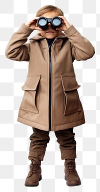PNG Kid using Binoculars binoculars overcoat jacket.