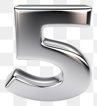 PNG 5 number letter Chrome material white background silver symbol.