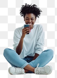PNG Smart phone sitting smiling white.