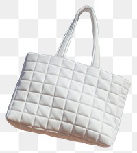 PNG Hands holding white quilted totebag handbag purse blue.