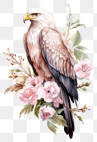 PNG Watercolor eagle wood flower painting animal plant