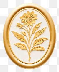 PNG  Seal Wax Stamp a floral gold jewelry pendant.