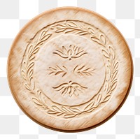 PNG  Seal Wax Stamp round bread locket wood white background.