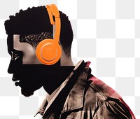 PNG  Black man listen to the music portrait headphones headset. AI generated Image by rawpixel.