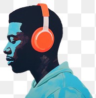 PNG  Black man listen to the music headphones portrait headset. AI generated Image by rawpixel.
