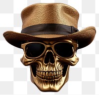 PNG Skull gold material sunglasses hat celebration.