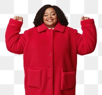 PNG Cool chubby young black woman with fashionable clothing style full body on colored background adult smile coat.