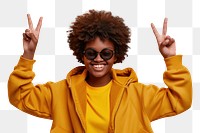 PNG Cool chubby young black woman with fashionable clothing style full body on colored background smile fun excitement