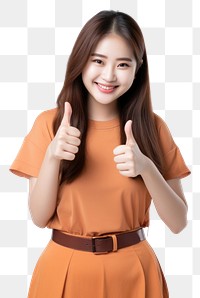 PNG A chubby young woman showing thumb up like gesture looking at the camera portrait finger smile. AI generated Image by rawpixel.