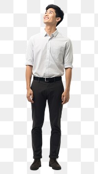 PNG A man looking up with smile standing shirt adult. AI generated Image by rawpixel.