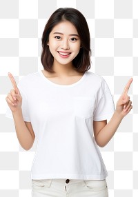 PNG A Young woman pointing finger at her chest portrait t-shirt sleeve. AI generated Image by rawpixel.