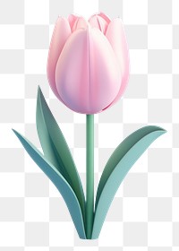 PNG 3d render icon of minimal cute pastel tulip blossom flower plant.