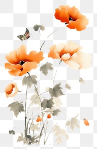 PNG Flowers with butterfly painting poppy plant.