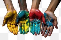 PNG  Color on hands diversity finger creativity variation. AI generated Image by rawpixel.