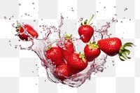 PNG  Strawberry floating with splash falling fruit plant.