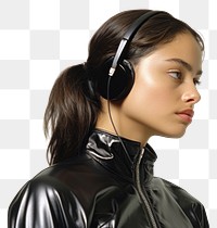 PNG  Woman wearing headphone listening to music headphones headset fashion.