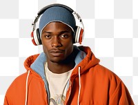 PNG  African-American man wearing headphone listening to music headphones photography portrait.