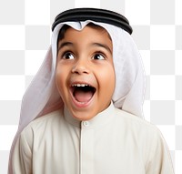 PNG Arab kids surprised face portrait happiness headscarf.