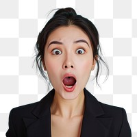 PNG Asian business woman surprised face portrait adult frustration