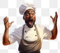 PNG  African chef suprised face expression shouting adult white background.