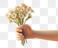 PNG  Hand holding bouquet flower finger plant.