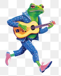 PNG  A cartoon Frog playing a mini guitar paper frog representation