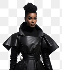 PNG Black model wearing fashionable clothes portrait adult coat.