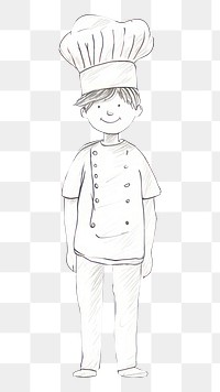 PNG Hand-drawn illustration boy wearing chef hat drawing sketch art.