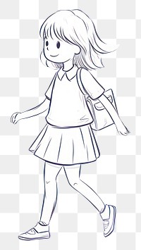 PNG Hand-drawn illustration girl holding backpack walking drawing sketch white.