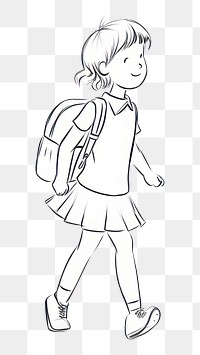 PNG Hand-drawn illustration girl holding backpack walking footwear drawing sketch.
