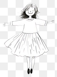 PNG Hand-drawn illustration girl laughing drawing dancing sketch.