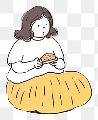 PNG Hand-drawn illustration fat woman eating drawing cartoon sketch.