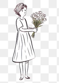 PNG Woman holding flower bouquet drawing sketch plant.
