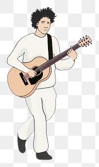 PNG Hand-drawn illustration man playing guitar musician white performance.