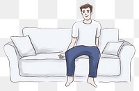 PNG Hand-drawn illustration man sitting on sofa furniture drawing sketch.