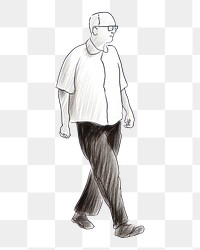 PNG Hand-drawn illustration senior man walking drawing sketch adult.