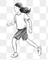 PNG Hand-drawn illustration woman running footwear drawing sketch.
