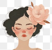 PNG  A calm woman with flower on her head art portrait cartoon. AI generated Image by rawpixel.