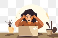 PNG A woman stressed and headache with laptop computer cartoon disappointment. 