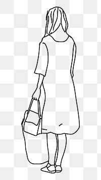 PNG  Woman holding handbag drawing sketch line.