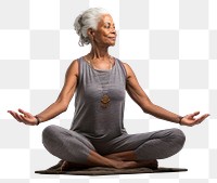 PNG Black female elder yoga sitting sports adult. 