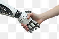 PNG Robot hand shaking with human hand finger technology appliance.