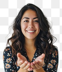 PNG Young Latina woman portrait finger smile. AI generated Image by rawpixel.
