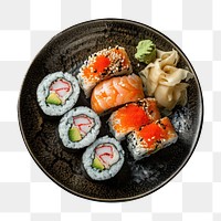 PNG  Sushi on a dish plate food rice. AI generated Image by rawpixel.