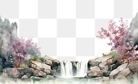 PNG  Minimal waterfall landscape with shape edge in bottom border painting nature outdoors.