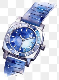 PNG Watch in Watercolor style wristwatch white background platinum.